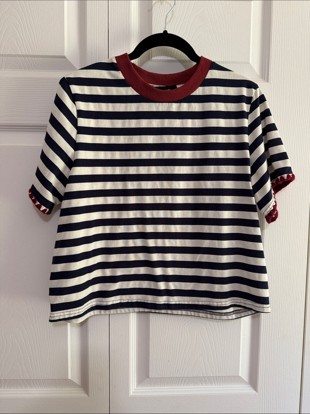 Cider Navy & White Striped Short Sleeve Tee with Red Trim